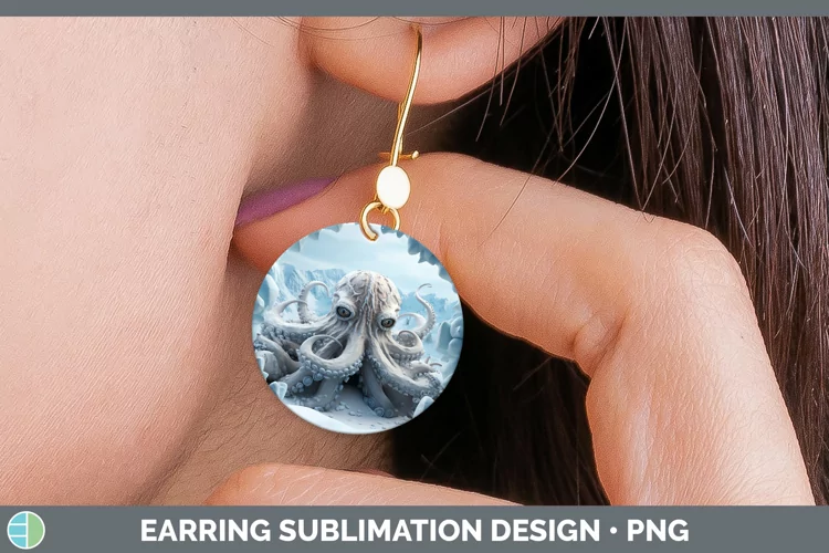 3D Winter Wall Octopus Round Earrings Sublimation Earrings D