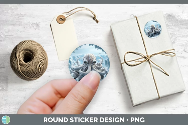3D Winter Wall Octopus Stickers | Round Labels Designs