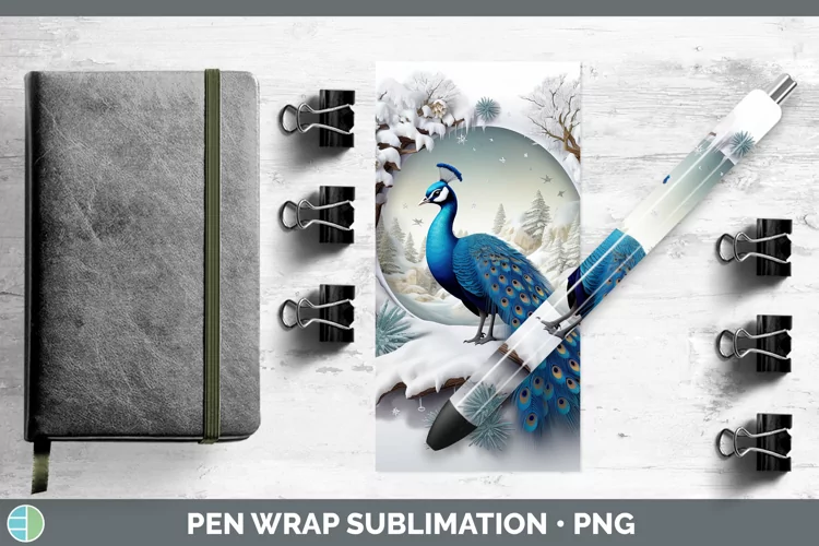 3D Winter Wall Peacock Pen Wrap Sublimation Pen Designs