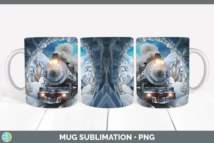 3D Winter Wall Train Mug Wrap Sublimation Coffee Cup Designs