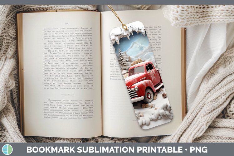 3D Winter Wall Vintage Truck Bookmark Sublimation Printable