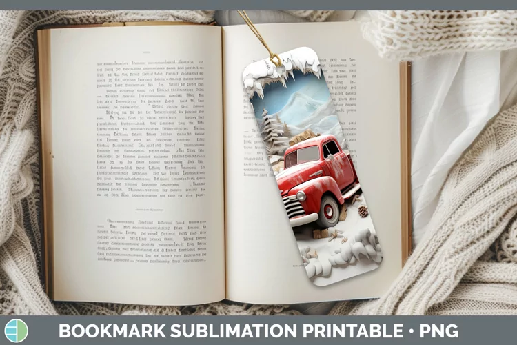 3D Winter Wall Vintage Truck Bookmark Sublimation Printable