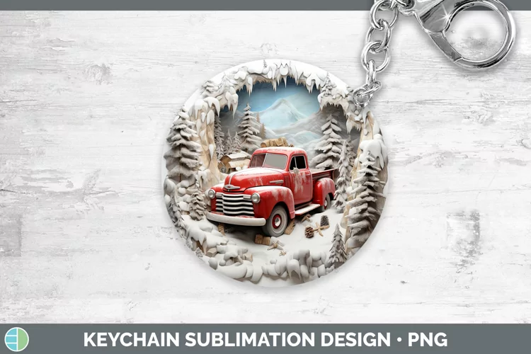 3D Winter Wall Vintage Truck Keychain Sublimation Keyring De