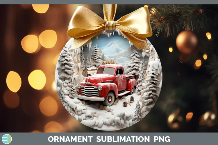 3D Winter Wall Vintage Truck Ornament Sublimation Bauble Des
