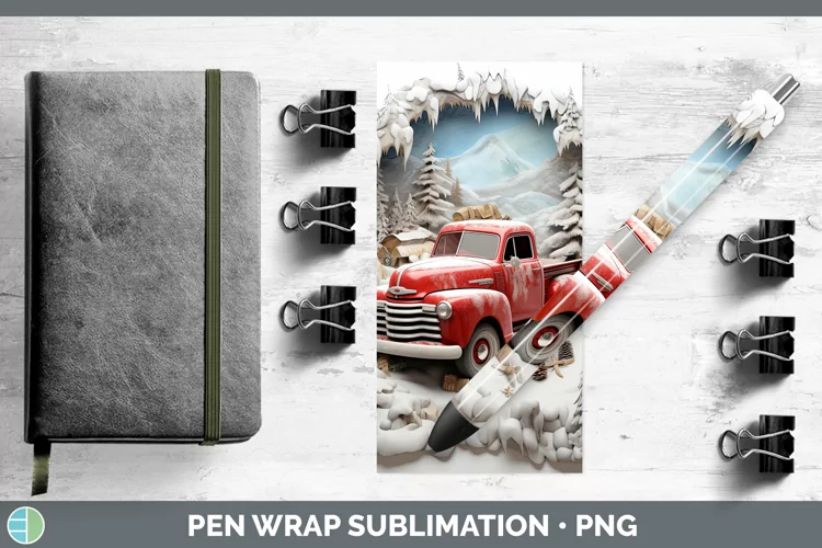 3D Winter Wall Vintage Truck Pen Wrap Sublimation Pen Design