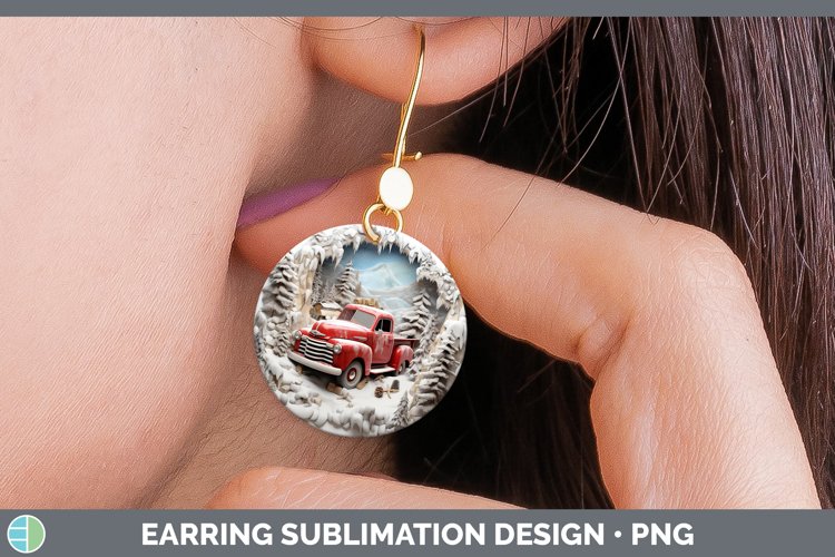 3D Winter Wall Vintage Truck Round Earrings Sublimation Earr