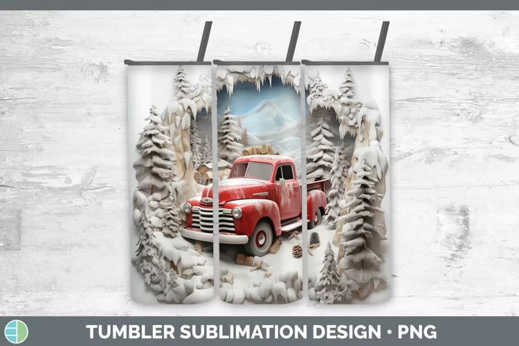 3D Winter Wall Vintage Truck Tumbler Sublimation 20 oz Skinn