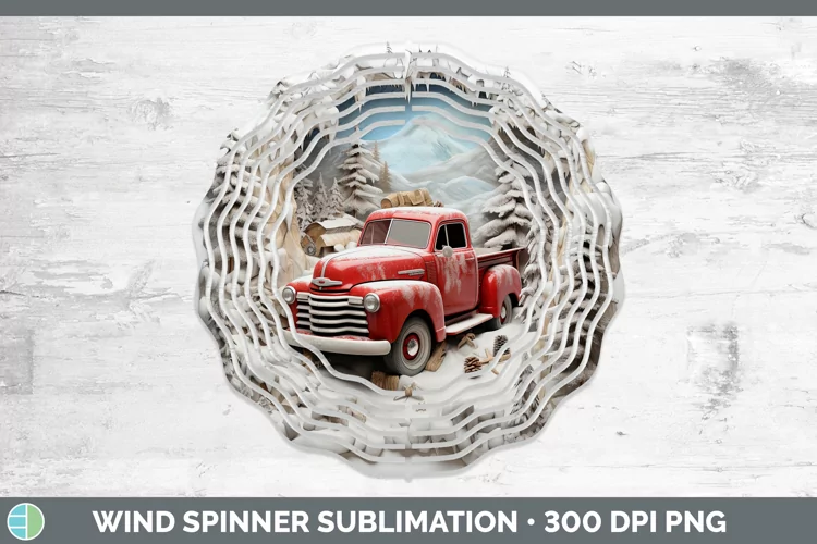 3D Winter Wall Vintage Truck Wind Spinner Sublimation Spinne