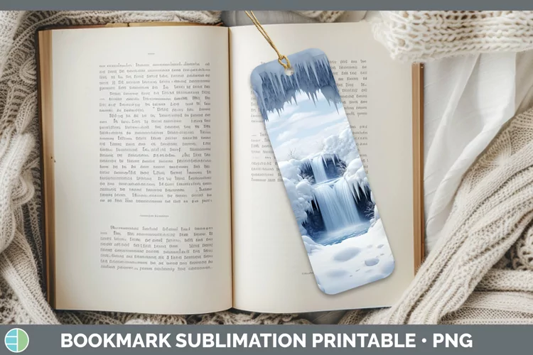 3D Winter Wall Waterfall Bookmark Sublimation Printable Desi