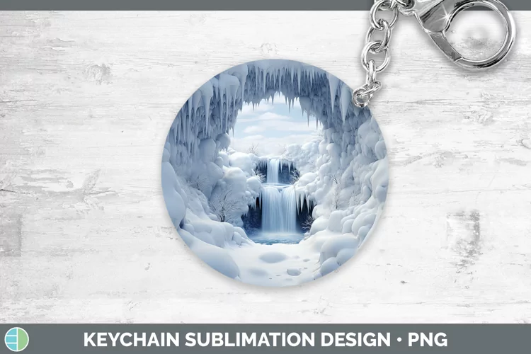 3D Winter Wall Waterfall Keychain Sublimation Keyring Design
