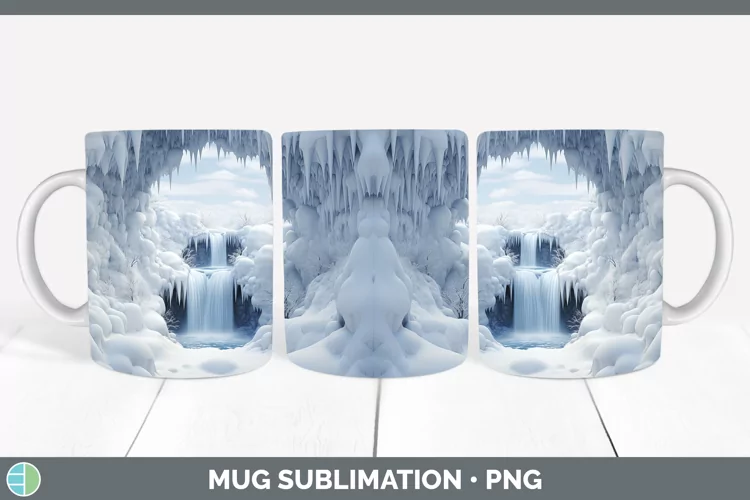 3D Winter Wall Waterfall Mug Wrap Sublimation Coffee Cup Des