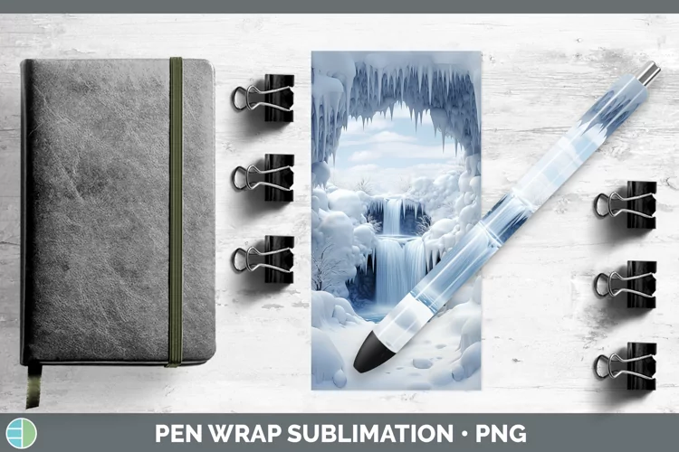 3D Winter Wall Waterfall Pen Wrap Sublimation Pen Designs