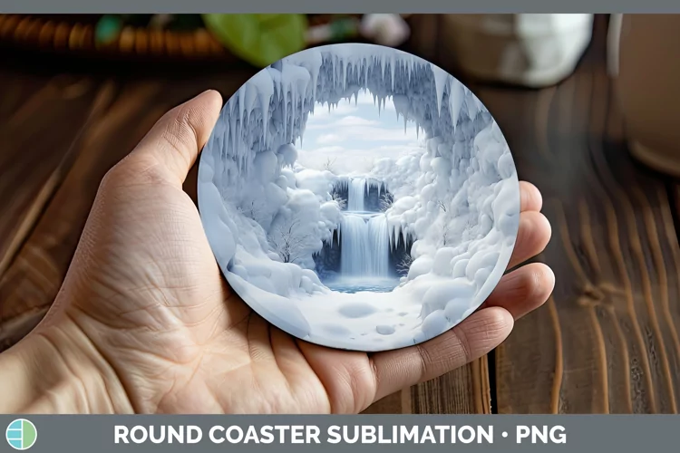 3D Winter Wall Waterfall Round Coaster Sublimation Coaster D