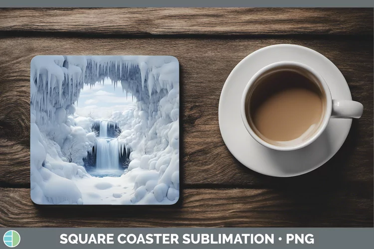 3D Winter Wall Waterfall Square Coaster Sublimation Coaster
