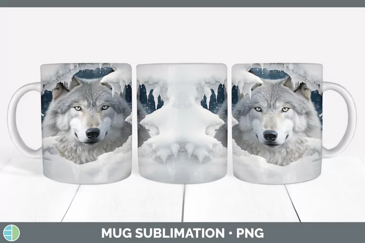 3D Winter Wolf Mug Wrap Sublimation Coffee Cup Designs