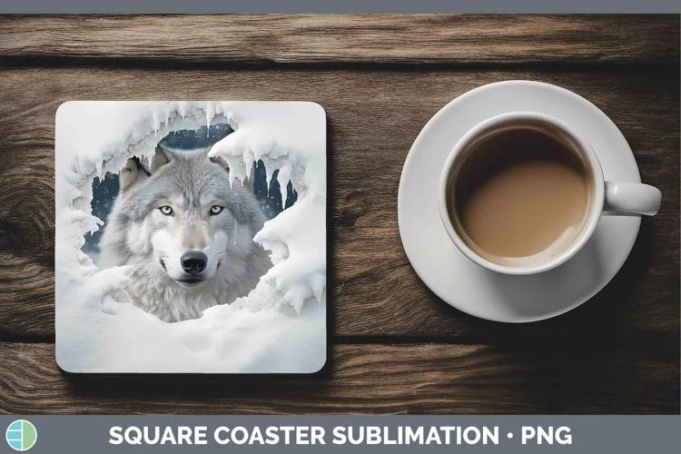 3D Winter Wolf Square Coaster Sublimation Coaster Designs
