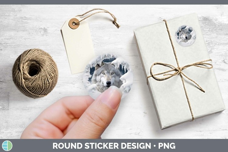 3D Winter Wolf Stickers | Round Labels Designs