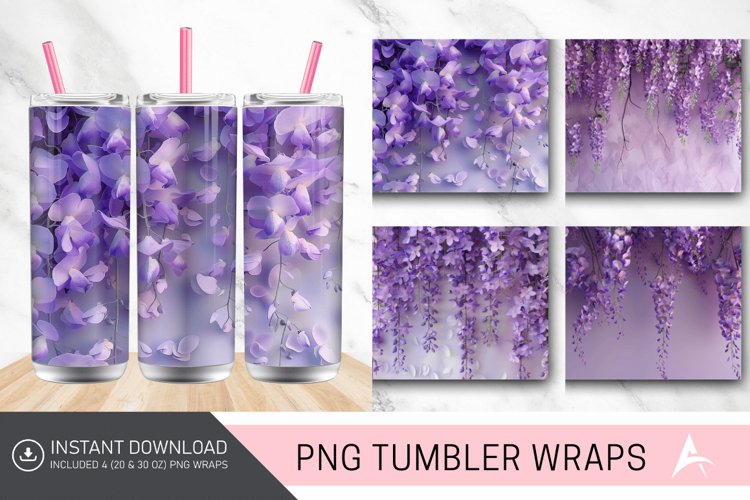3D Wisteria Purple Floral Tumbler Wrap