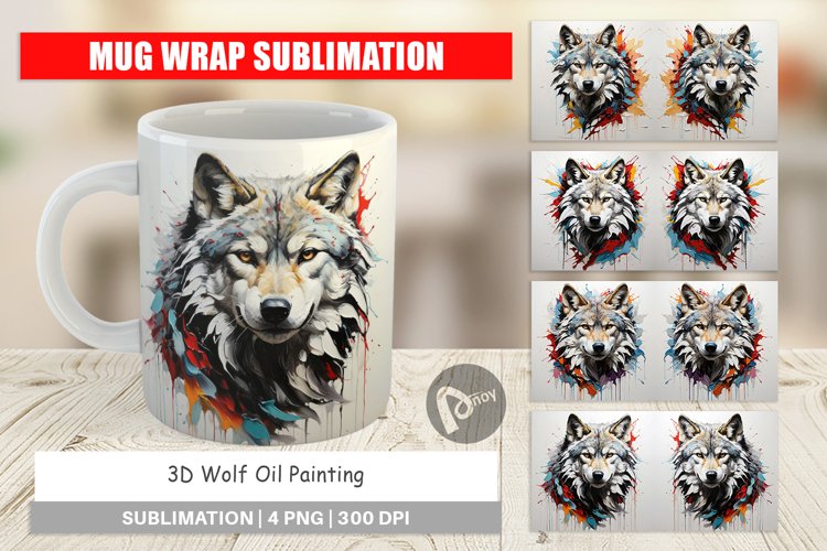 Mug Wrap Design 3D Wolf Painting