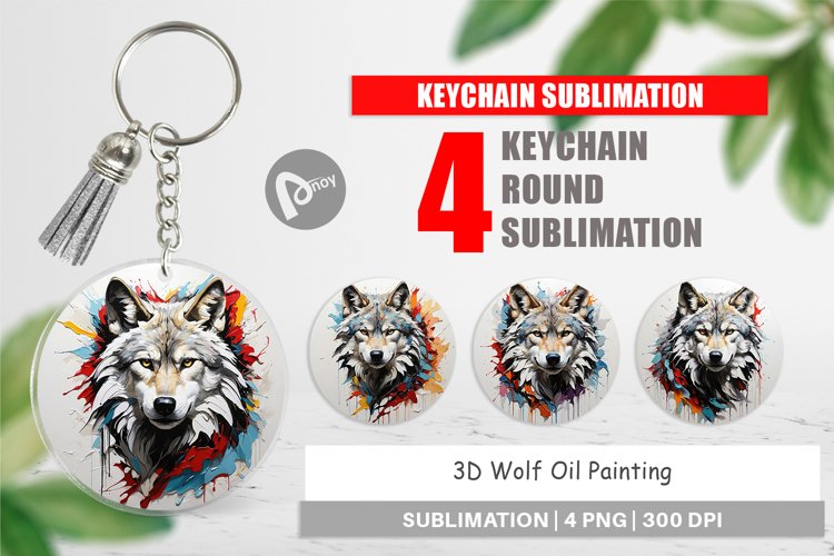 Keychain 3D Wolf Painting