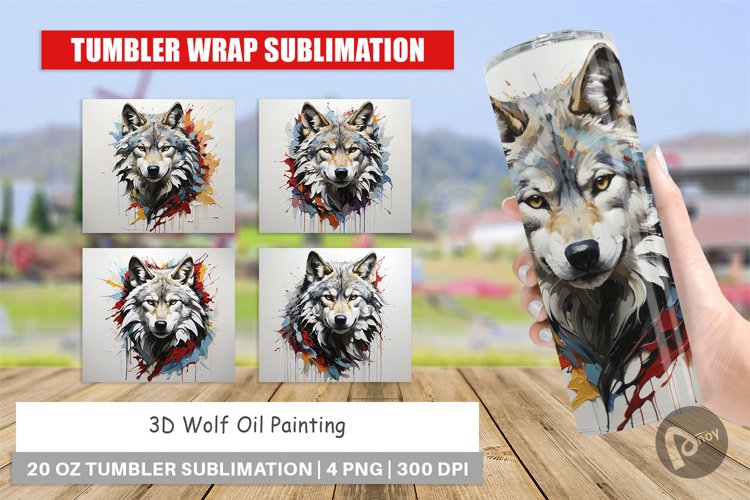 Tumbler Wrap 3D Wolf Painting