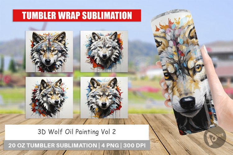 Tumbler Wrap 3D Wolf Painting