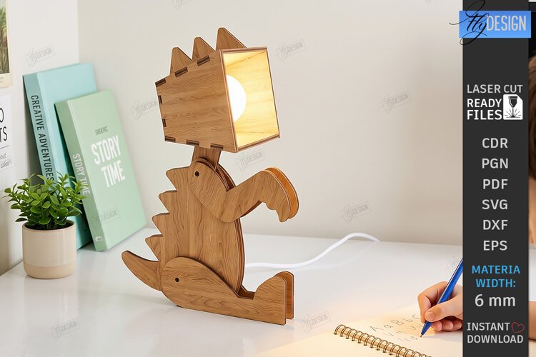 3D Wood Animal Desk Lamp Laser Cut | Dino Desk Lamp | Modern example image 1