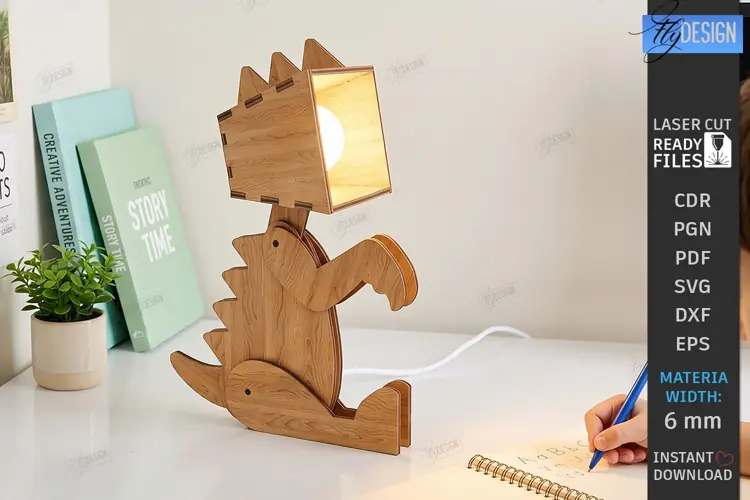 3D Wood Animal Desk Lamp Laser Cut | Dino Desk Lamp | Modern