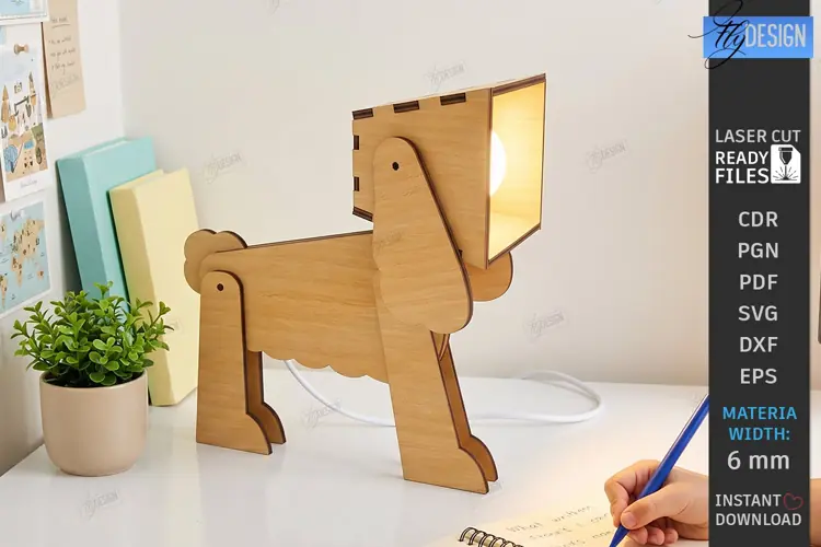 3D Wood Animal Desk Lamp Laser Cut | Dog Desk Lamp | Modern