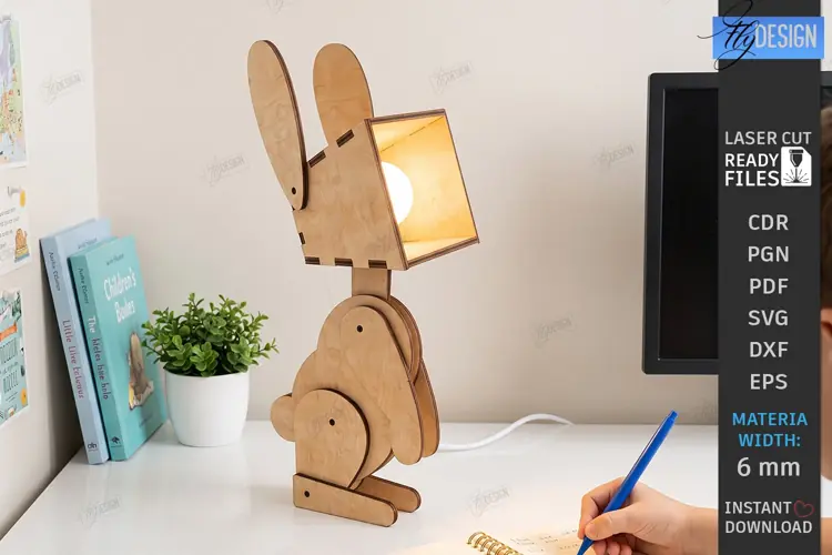 3D Wood Animal Desk Lamp Laser Cut | Bunny Desk Lamp | CNC
