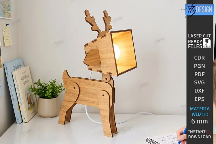 3D Wood Animal Desk Lamp Laser Cut | Deer Desk Lamp | Modern
