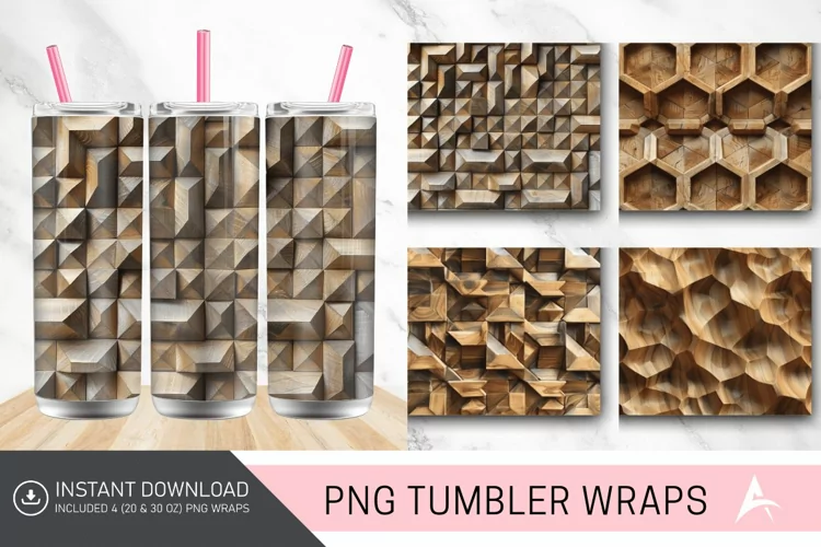 3D Wood Geometrical Pattern Tumbler wrap