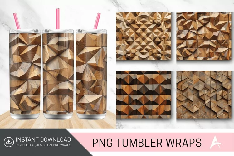 3D Wood Geometrical Pattern Tumbler wrap
