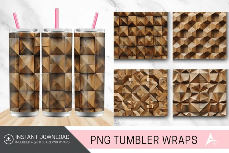 3D Wood Geometrical Pattern Tumbler wrap
