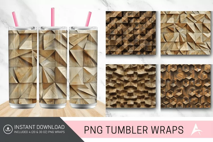 3D Wood Geometrical Pattern Tumbler wrap