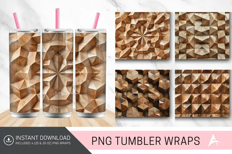 3D Wood Geometrical Pattern Tumbler wrap