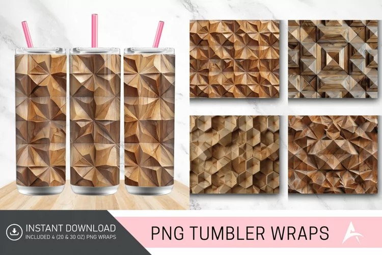 3D Wood Geometrical Pattern Tumbler wrap