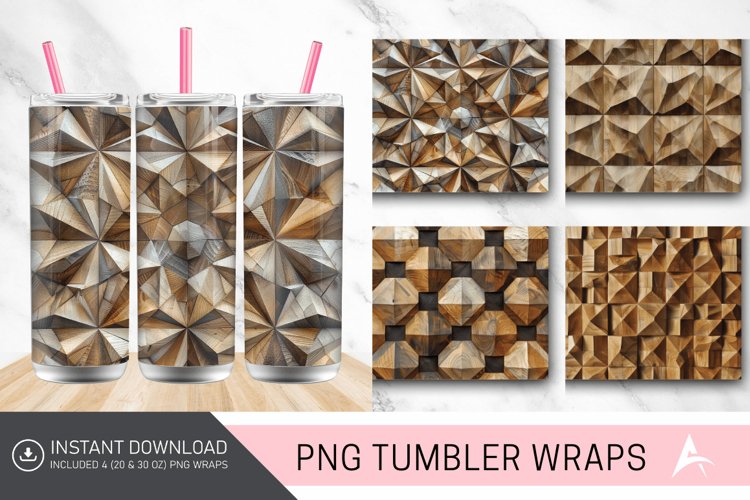 3D Wood Geometrical Pattern Tumbler wrap example image 1