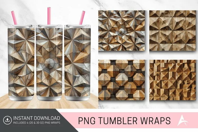 3D Wood Geometrical Pattern Tumbler wrap