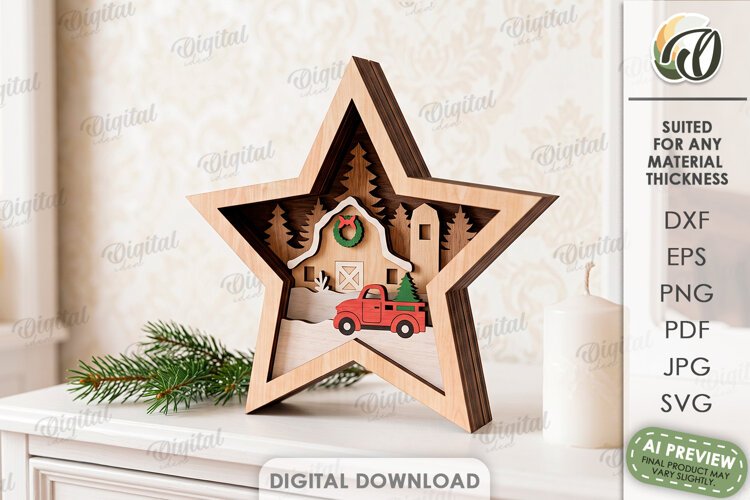 Layered Christmas Star Laser Cut. Standing Decor SVG example image 1
