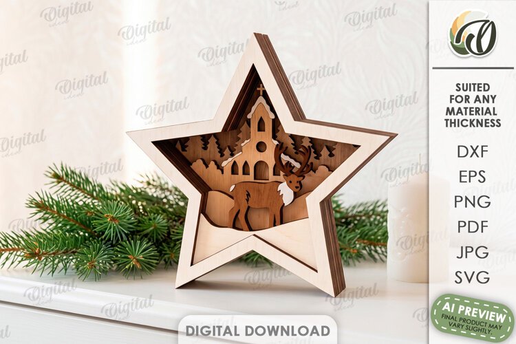 Layered Christmas Star Laser Cut. Standing Decor SVG example image 1