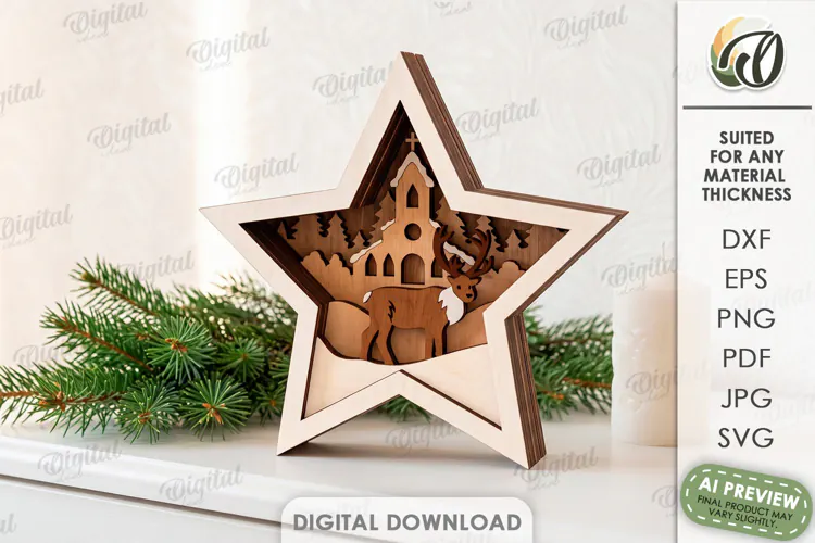 Layered Christmas Star Laser Cut. Standing Decor SVG