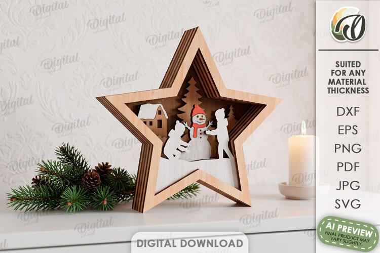 Layered Christmas Star Laser Cut. Standing Decor SVG example image 1