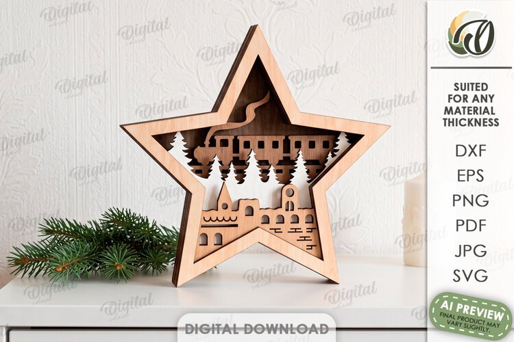 Layered Christmas Star Laser Cut. Standing Decor SVG example image 1