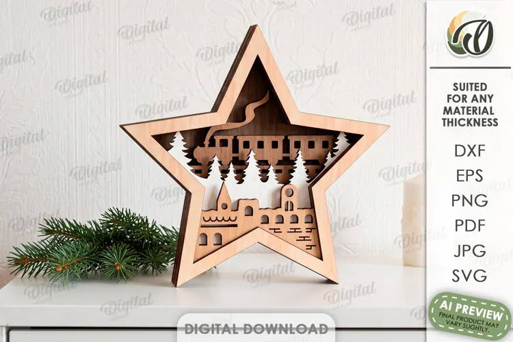 Layered Christmas Star Laser Cut. Standing Decor SVG