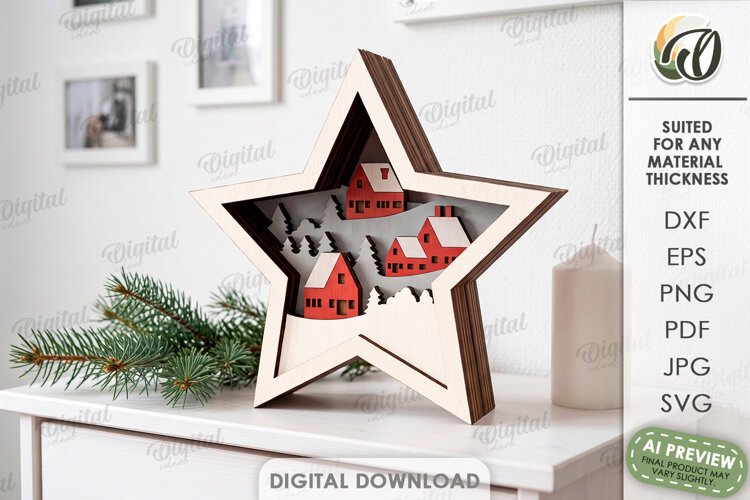 Layered Christmas Star Laser Cut. Standing Decor SVG example image 1
