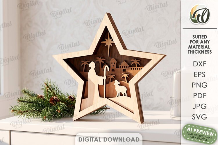 Layered Christmas Star Laser Cut. Standing Decor SVG example image 1
