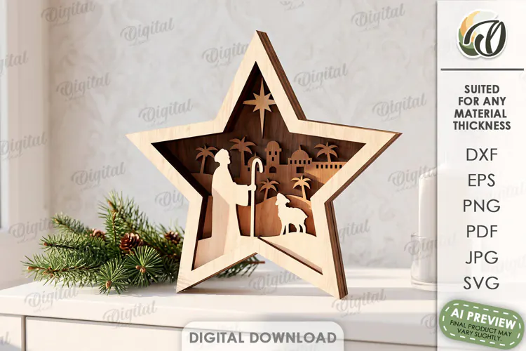 Layered Christmas Star Laser Cut. Standing Decor SVG