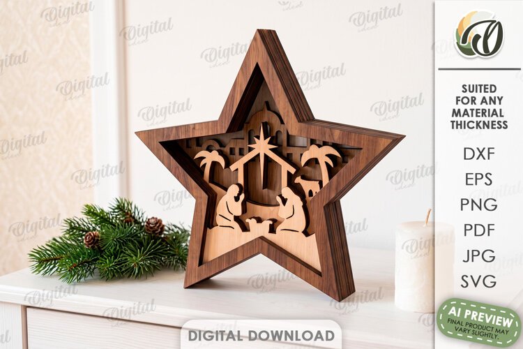 Layered Christmas Star Laser Cut. Standing Decor SVG example image 1