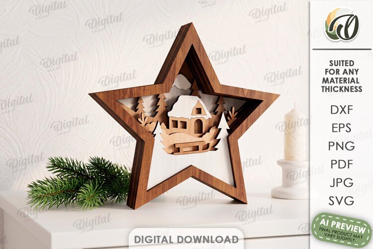 Layered Christmas Star Laser Cut. Standing Decor SVG example image 1